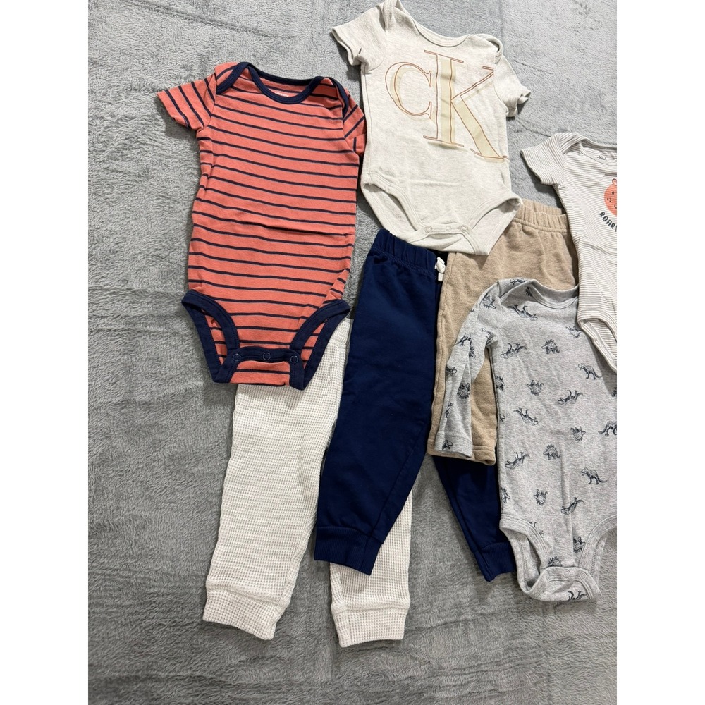 Baby Boy Clothes Bundle 12M Carters Calvin Klein Little Planet 7pc Set Bodysuits - Picture 2 of 10